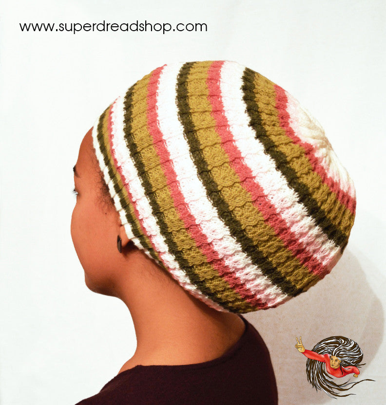 Reversible White Green and Pink Dreadlock Knitted Hat